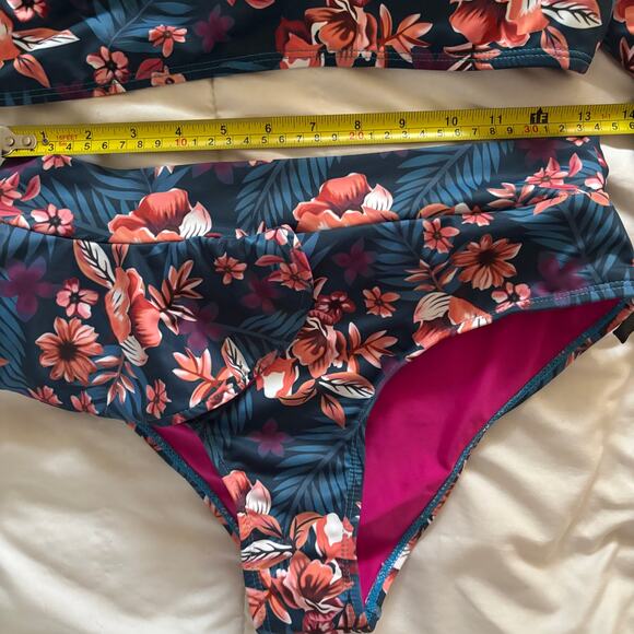 Tropical Floral Ruffle Bikini Set – High Waist Bottoms & Flutter‎ Sleeve Top - Picture 6 of 6